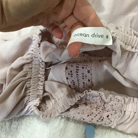 Ocean Drive Women Size Med Baby Pink Off Shoulder Eyelet Crochet Mini Dress Boho - Picture 8 of 11